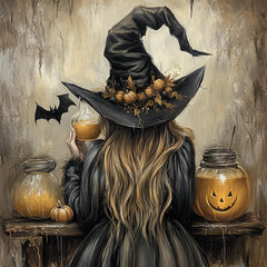 10 Halloween Witch Art Print, Digital Witch Illustration, Whimsical Witch Artwork, Fall Home Decor, Magical Witch Decor, Pumpkin Artwork