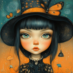 16 Whimsical Witch Art Poster Cute Witch Girl Decor Fantasy Wall Art Halloween Kids Room Poster Magical Young Witch Illustration Printable