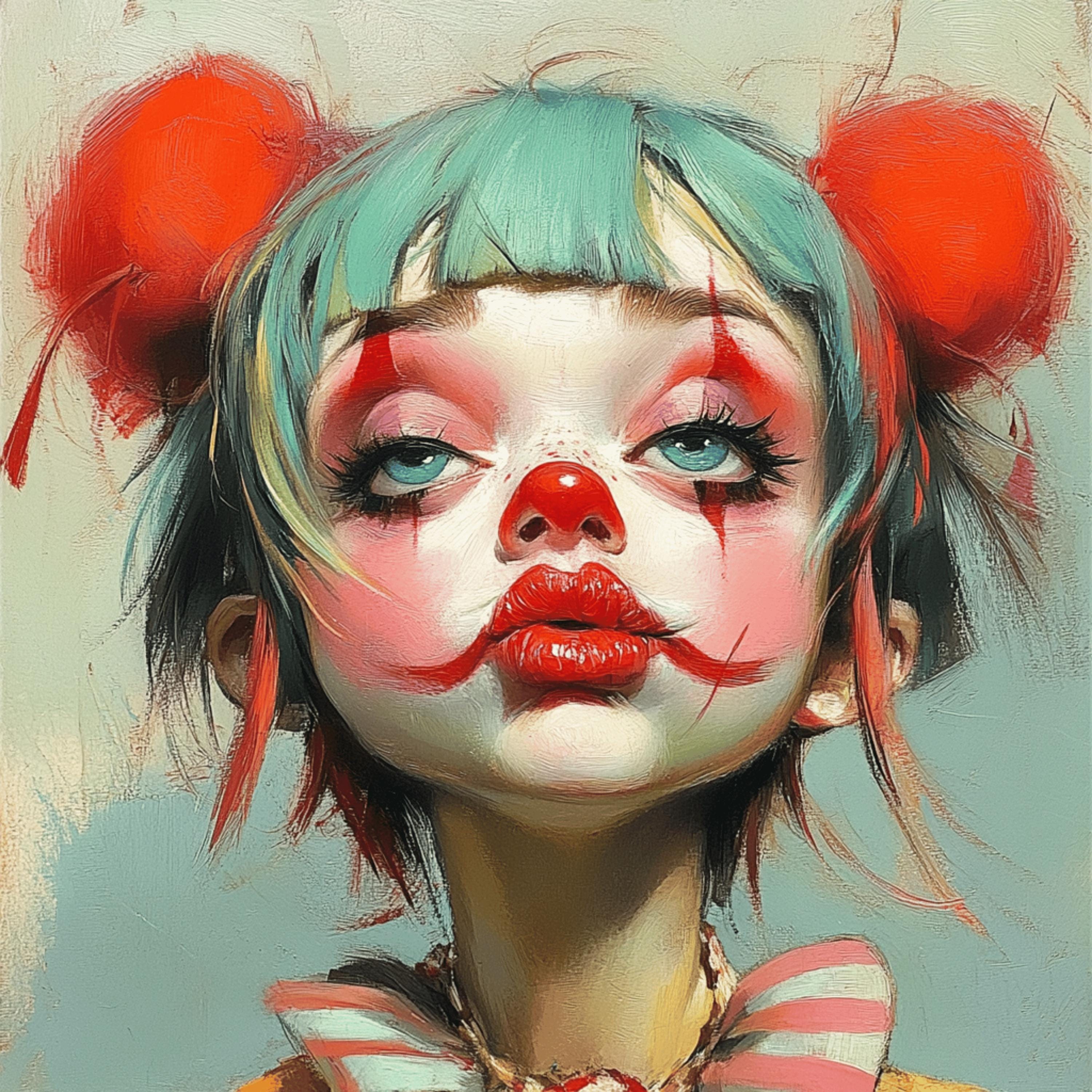 7 Colorful Clown Portrait Poster, Unique Artistic Clown Painting Print, Whimsical Clown Wall Art, Vibrant Clown Face Artwork, Girl Clown