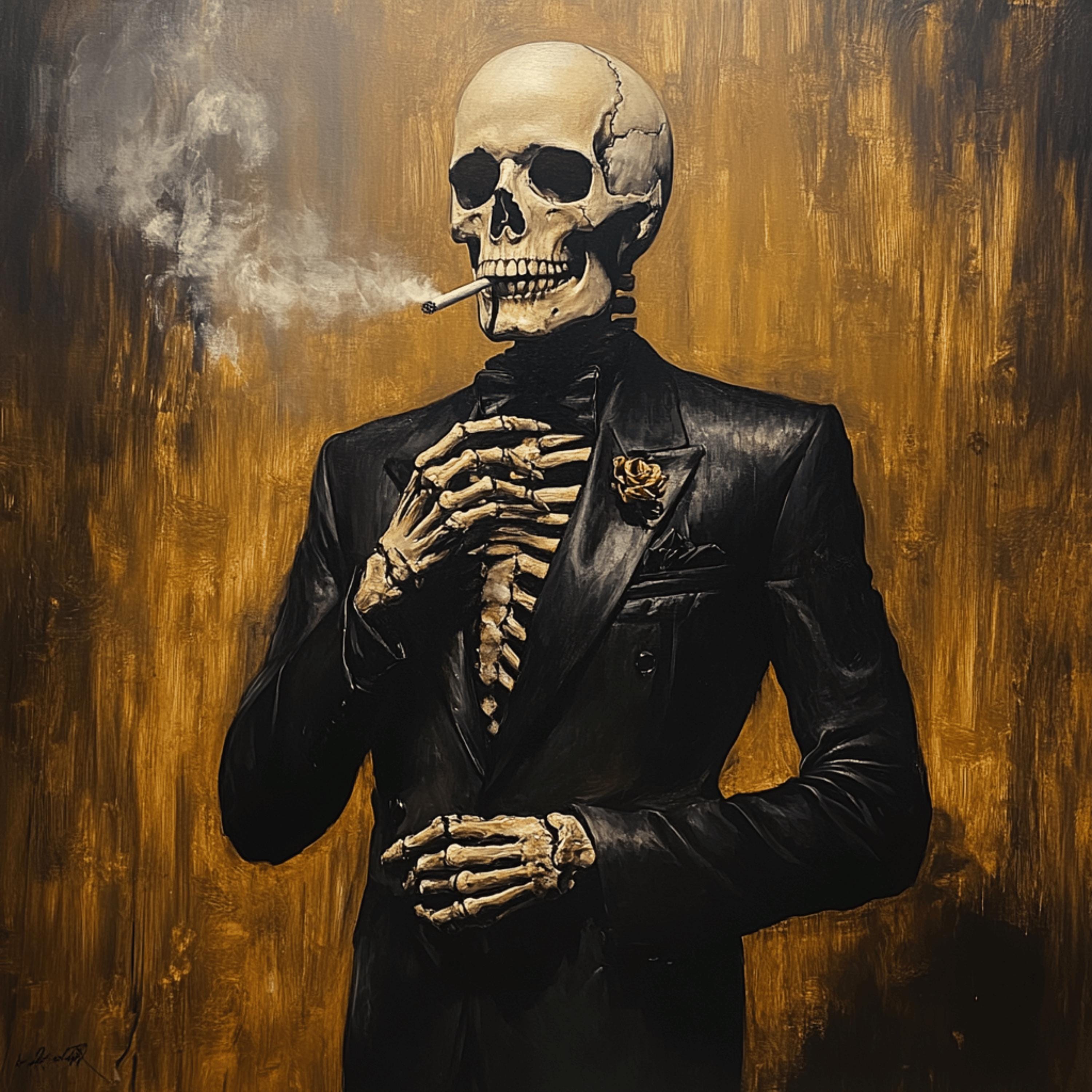 12 Skeleton Smoking in Suit Art Print Gothic Wall Decor Dark Aesthetic Poster Unique Skeleton Art Spooky Home Decor Gift for Goths Printable