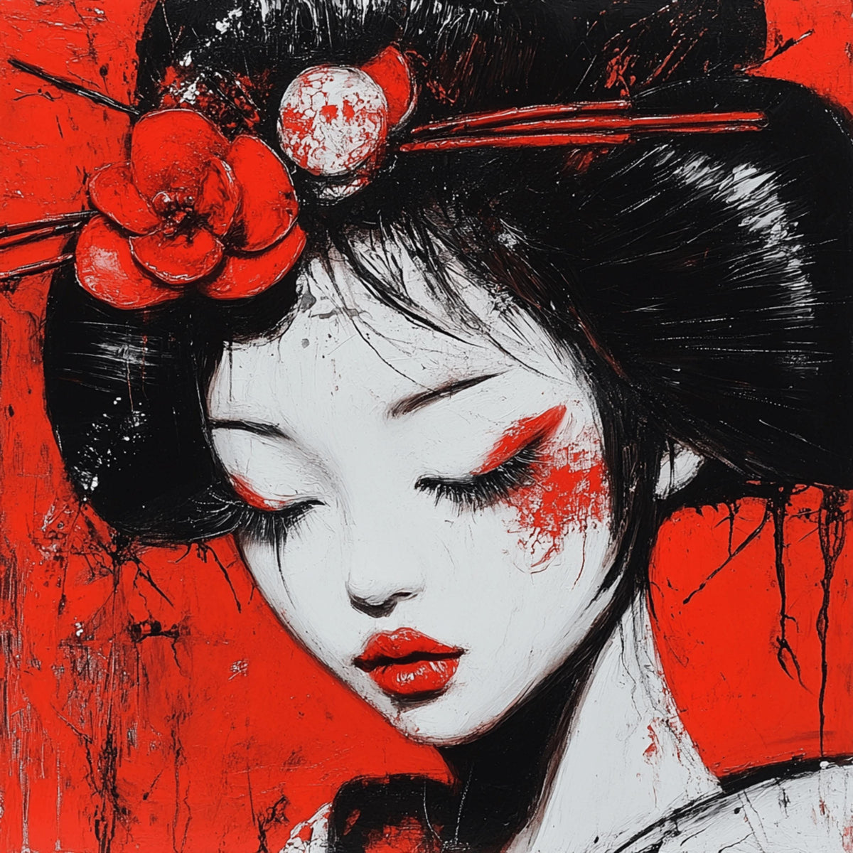 8 Geisha Wall Art Print, Japanese Inspired Poster, Bold Red and Black Decor, Modern Home Decor, Art for Living Room or Bedroom