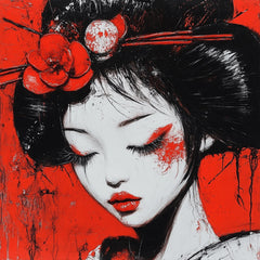 8 Geisha Wall Art Print, Japanese Inspired Poster, Bold Red and Black Decor, Modern Home Decor, Art for Living Room or Bedroom