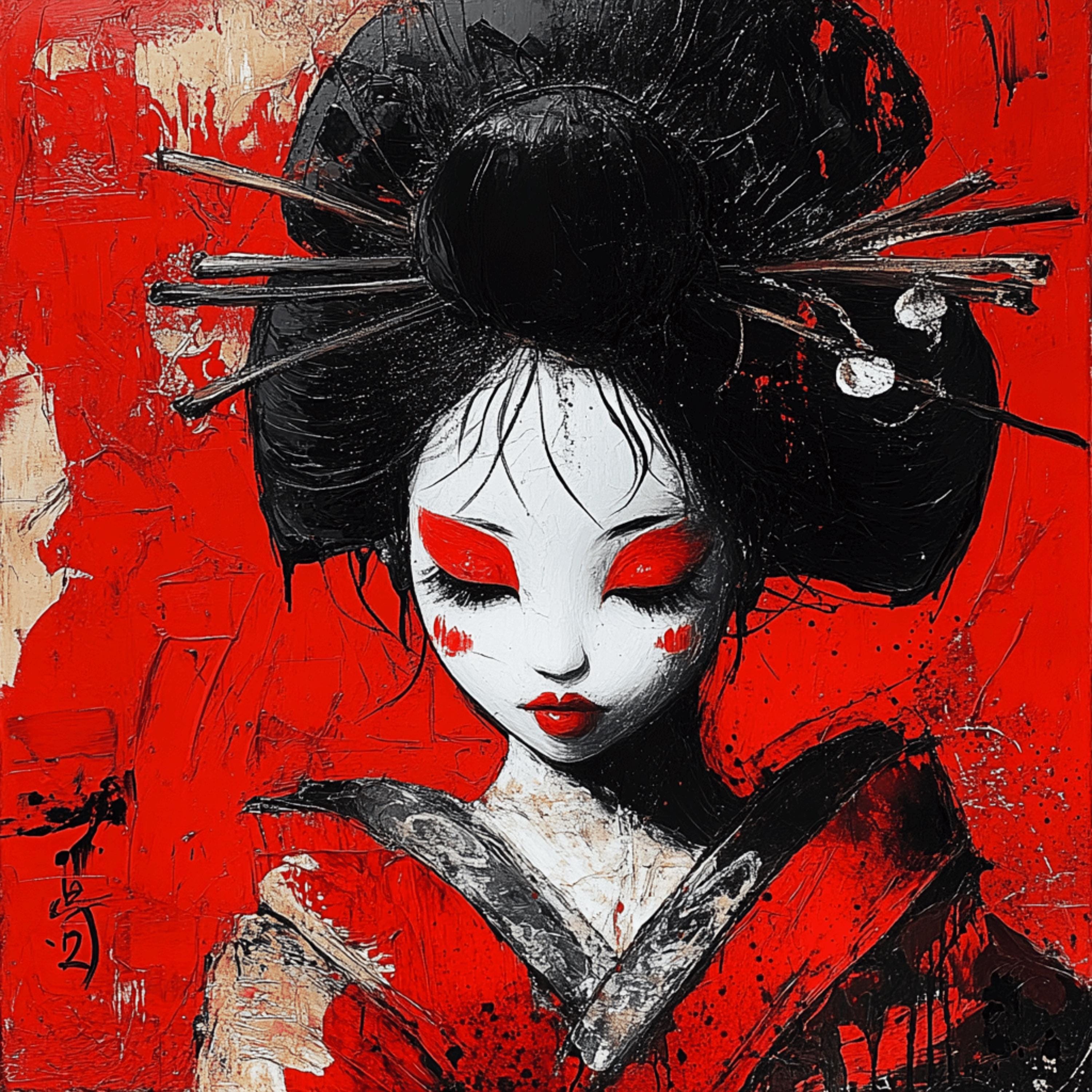 8 Geisha Wall Art Print, Japanese Inspired Poster, Bold Red and Black Decor, Modern Home Decor, Art for Living Room or Bedroom