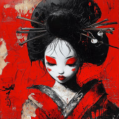 8 Geisha Wall Art Print, Japanese Inspired Poster, Bold Red and Black Decor, Modern Home Decor, Art for Living Room or Bedroom