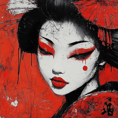 8 Geisha Wall Art Print, Japanese Inspired Poster, Bold Red and Black Decor, Modern Home Decor, Art for Living Room or Bedroom