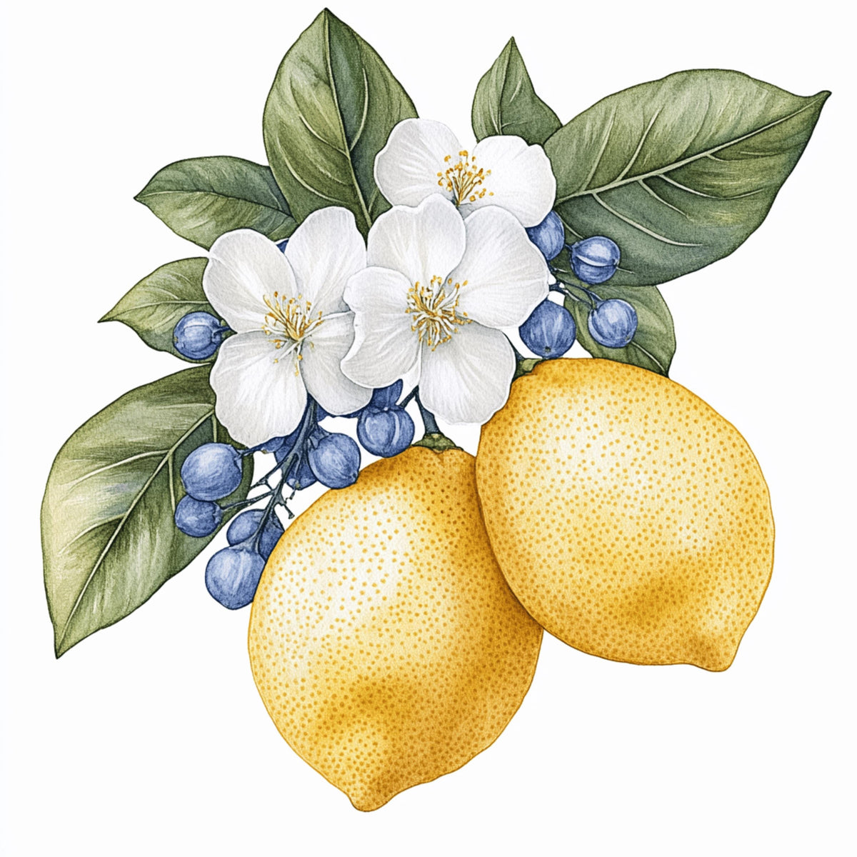 8 Lemon Blossom Art Print, Botanical Wall Decor, Citrus Fruit Illustration, Kitchen Wall Art, Floral Poster, Home Decor, Lemon Artwork