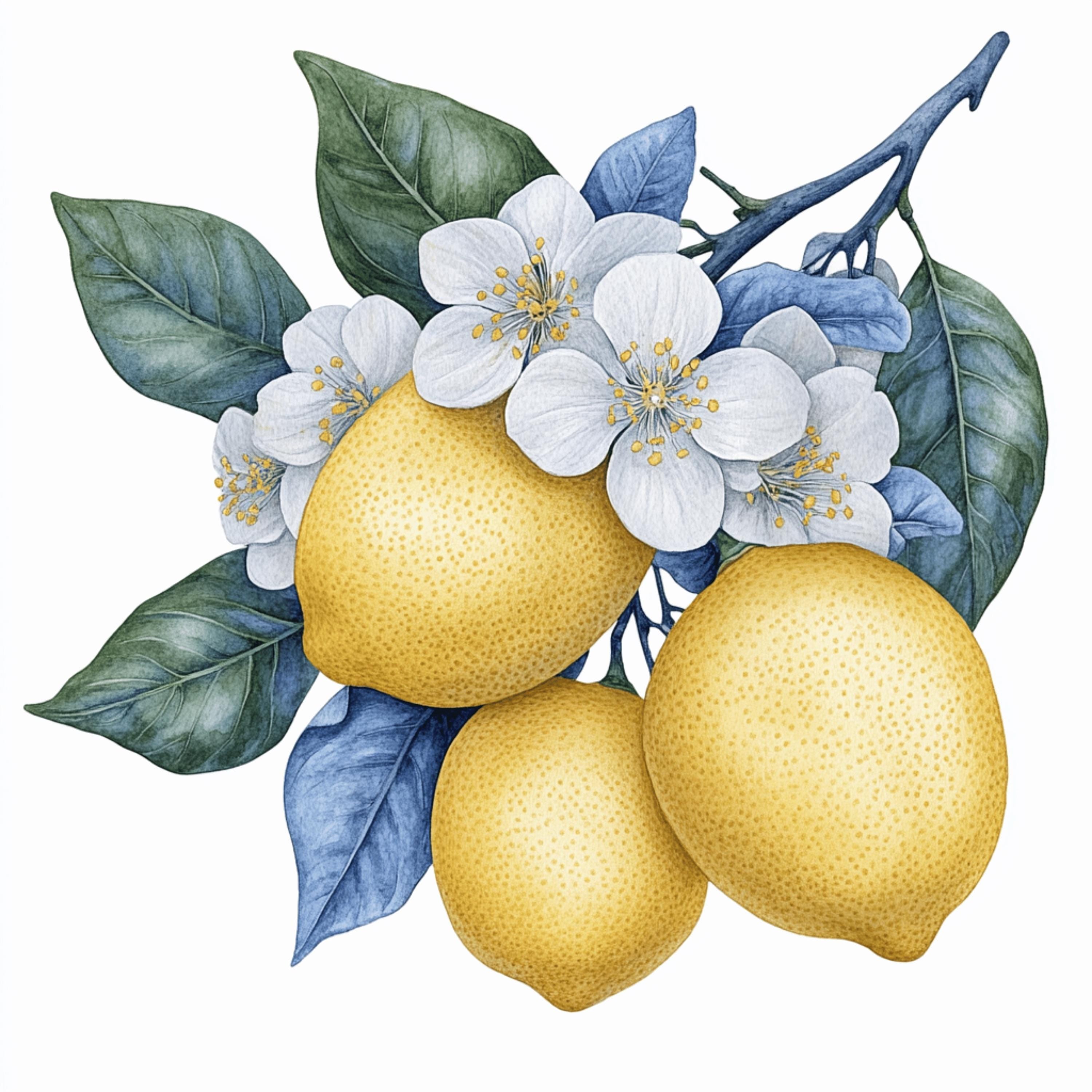 8 Lemon Blossom Art Print, Botanical Wall Decor, Citrus Fruit Illustration, Kitchen Wall Art, Floral Poster, Home Decor, Lemon Artwork