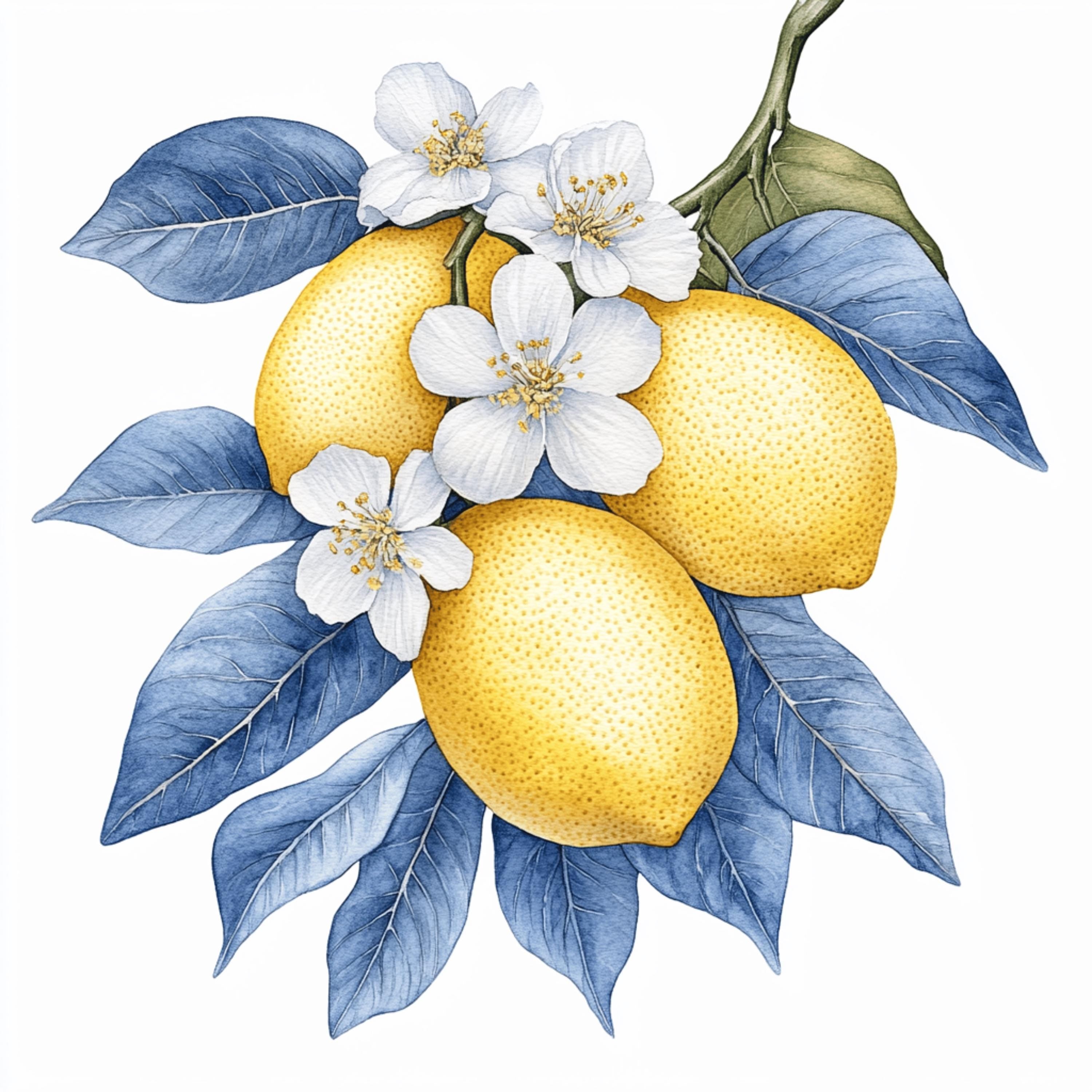 8 Lemon Blossom Art Print, Botanical Wall Decor, Citrus Fruit Illustration, Kitchen Wall Art, Floral Poster, Home Decor, Lemon Artwork