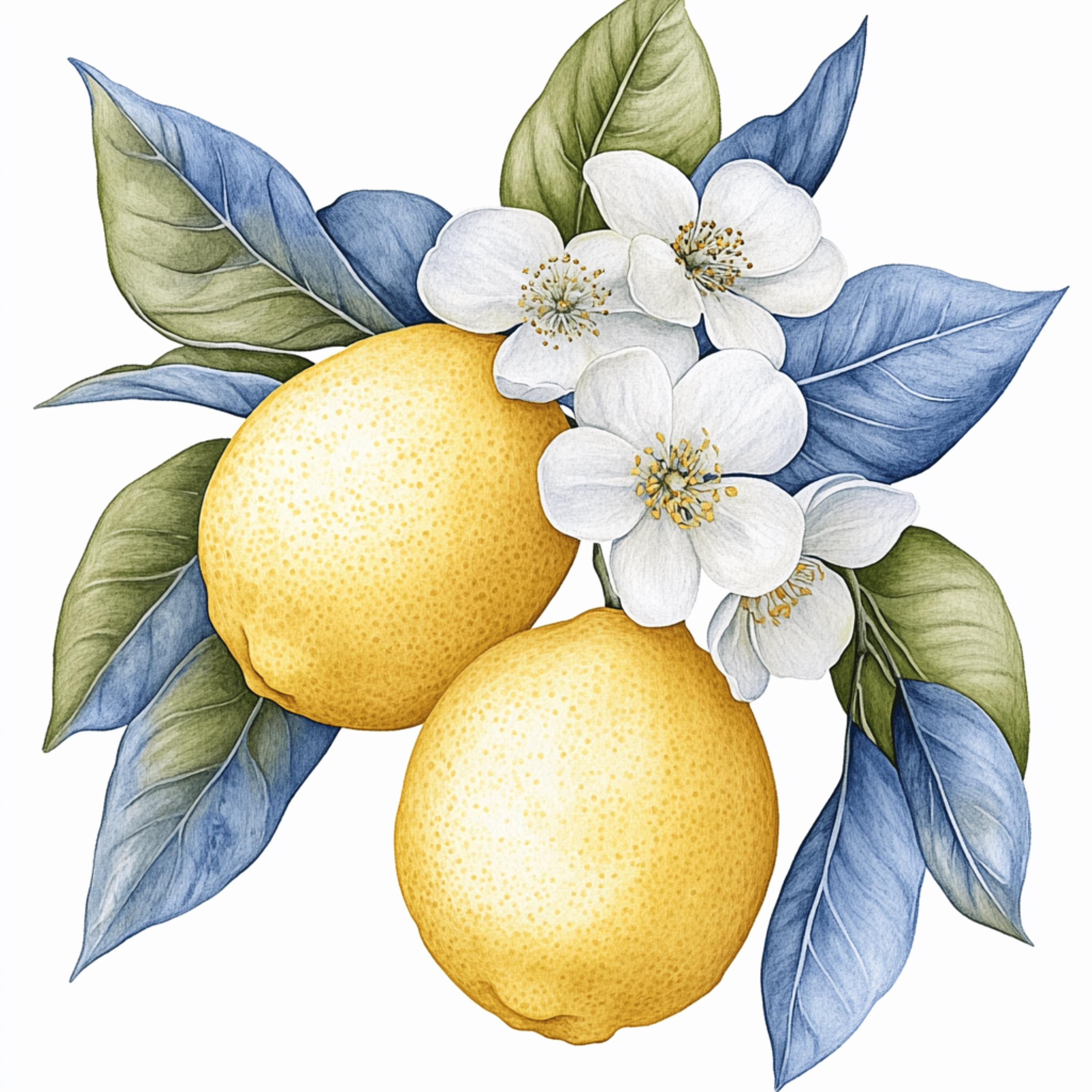 8 Lemon Blossom Art Print, Botanical Wall Decor, Citrus Fruit Illustration, Kitchen Wall Art, Floral Poster, Home Decor, Lemon Artwork