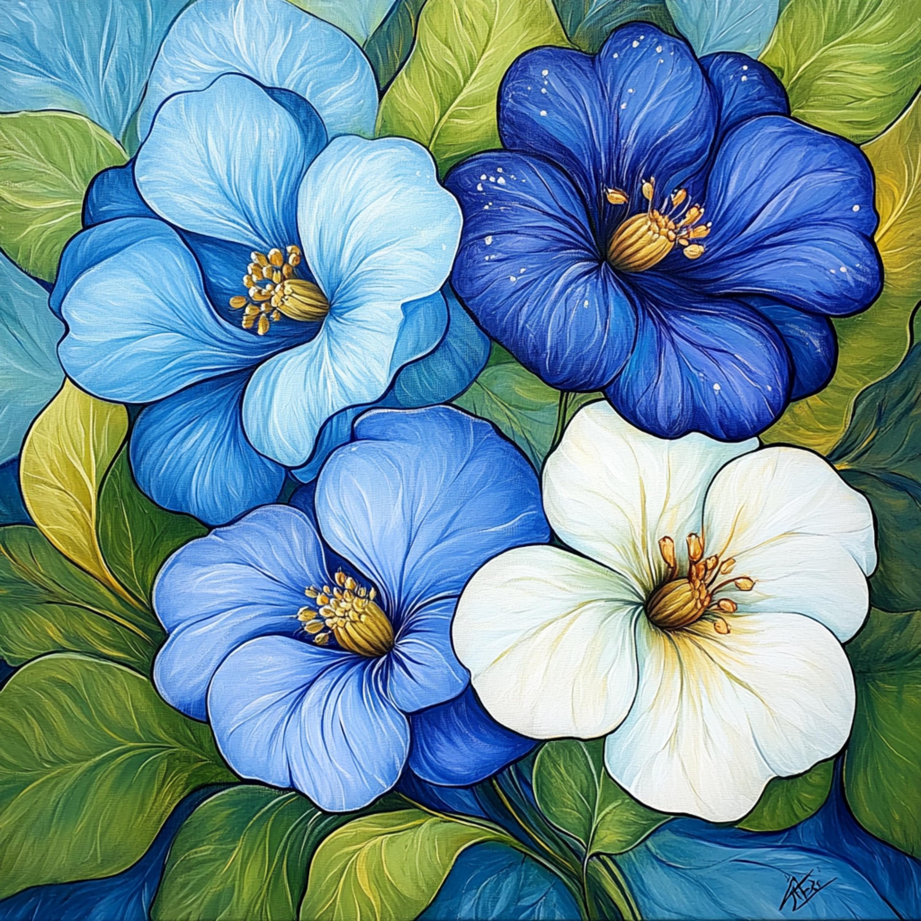11 Beautiful Blue Flowers Wall Art, Large Square Digital Wall Art, Floral Art for Home Decor, Blue Flower Art Print, Gift For Her.