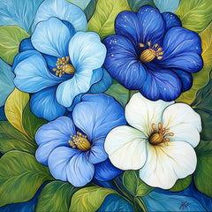 11 Beautiful Blue Flowers Wall Art, Large Square Digital Wall Art, Floral Art for Home Decor, Blue Flower Art Print, Gift For Her.