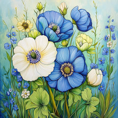 11 Beautiful Blue Flowers Wall Art, Large Square Digital Wall Art, Floral Art for Home Decor, Blue Flower Art Print, Gift For Her.