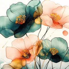 Floral Alcohol Ink Set, 11 Digital Art Prints, Chinese Art Style, Large Square Artwork, Vibrant Flowers, Wall Decor