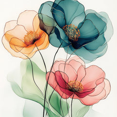 Floral Alcohol Ink Set, 11 Digital Art Prints, Chinese Art Style, Large Square Artwork, Vibrant Flowers, Wall Decor