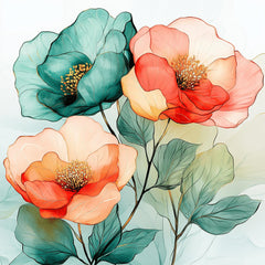 Floral Alcohol Ink Set, 11 Digital Art Prints, Chinese Art Style, Large Square Artwork, Vibrant Flowers, Wall Decor