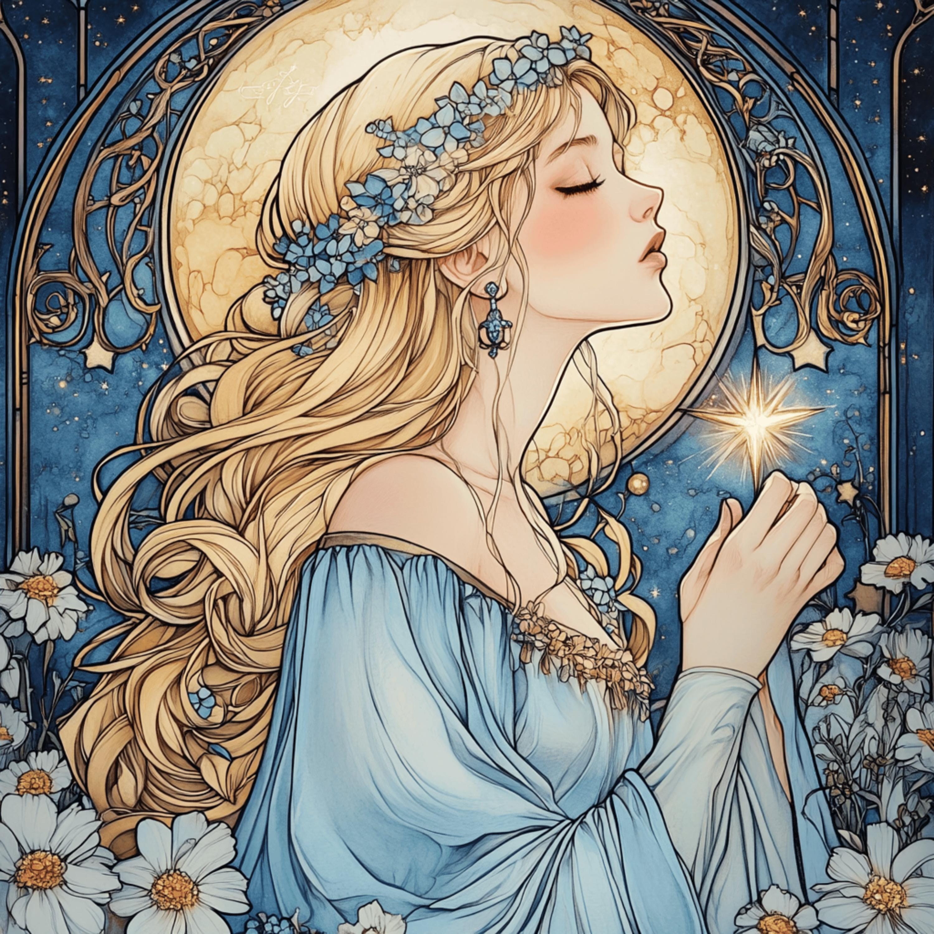 8 Fantasy Moonlit Woman Art, Digital Download, Square Artwork, Blue Tones Art Print, Ethereal Digital Art, Instant Download