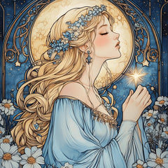 8 Fantasy Moonlit Woman Art, Digital Download, Square Artwork, Blue Tones Art Print, Ethereal Digital Art, Instant Download