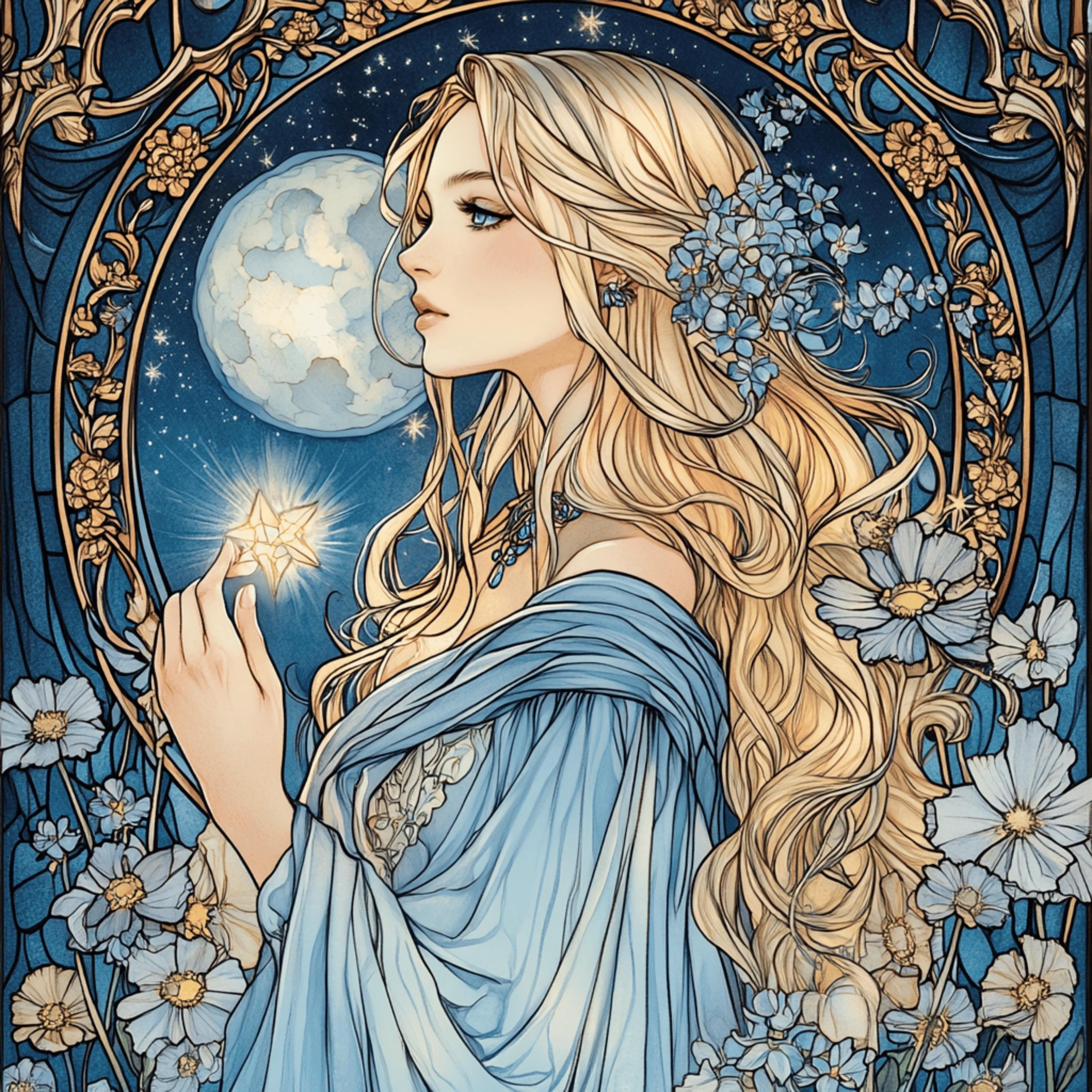 8 Fantasy Moonlit Woman Art, Digital Download, Square Artwork, Blue Tones Art Print, Ethereal Digital Art, Instant Download