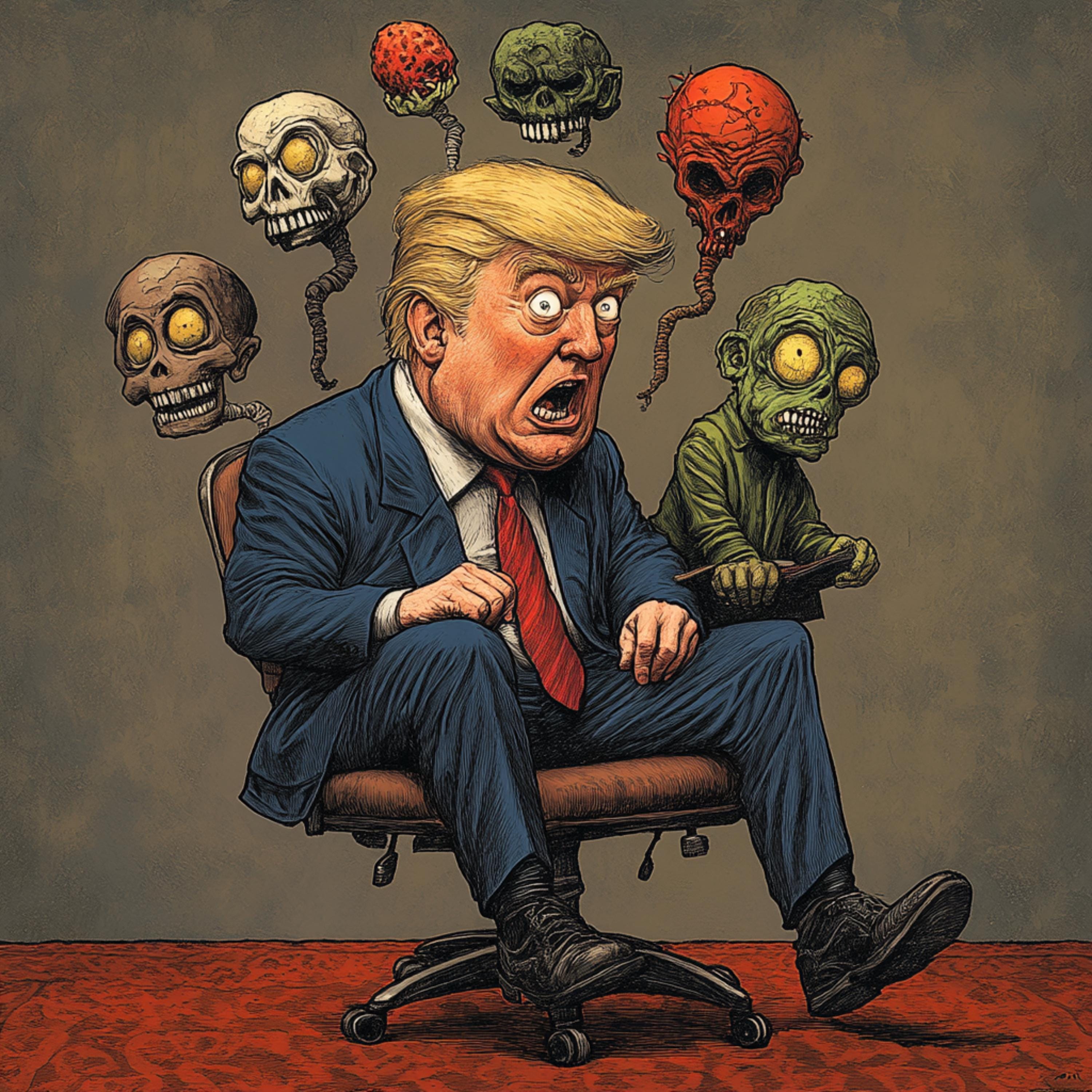 Funny Conspiracy Theory Caricatures Poster, 11 Digital Images, Large Square Artwork, Quirky Wall Art, Unique Decor for Home Office