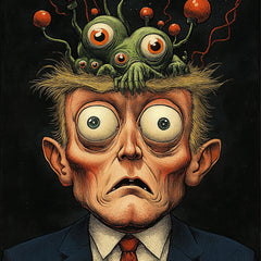 Funny Conspiracy Theory Caricatures Poster, 11 Digital Images, Large Square Artwork, Quirky Wall Art, Unique Decor for Home Office