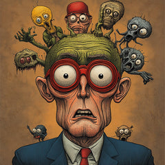 Funny Conspiracy Theory Caricatures Poster, 11 Digital Images, Large Square Artwork, Quirky Wall Art, Unique Decor for Home Office