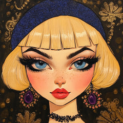 11 Showgirls Portraits Caricature Poster Large Square Artwork 11 Digital Images Glamorous Retro Style Wall Decor for Home