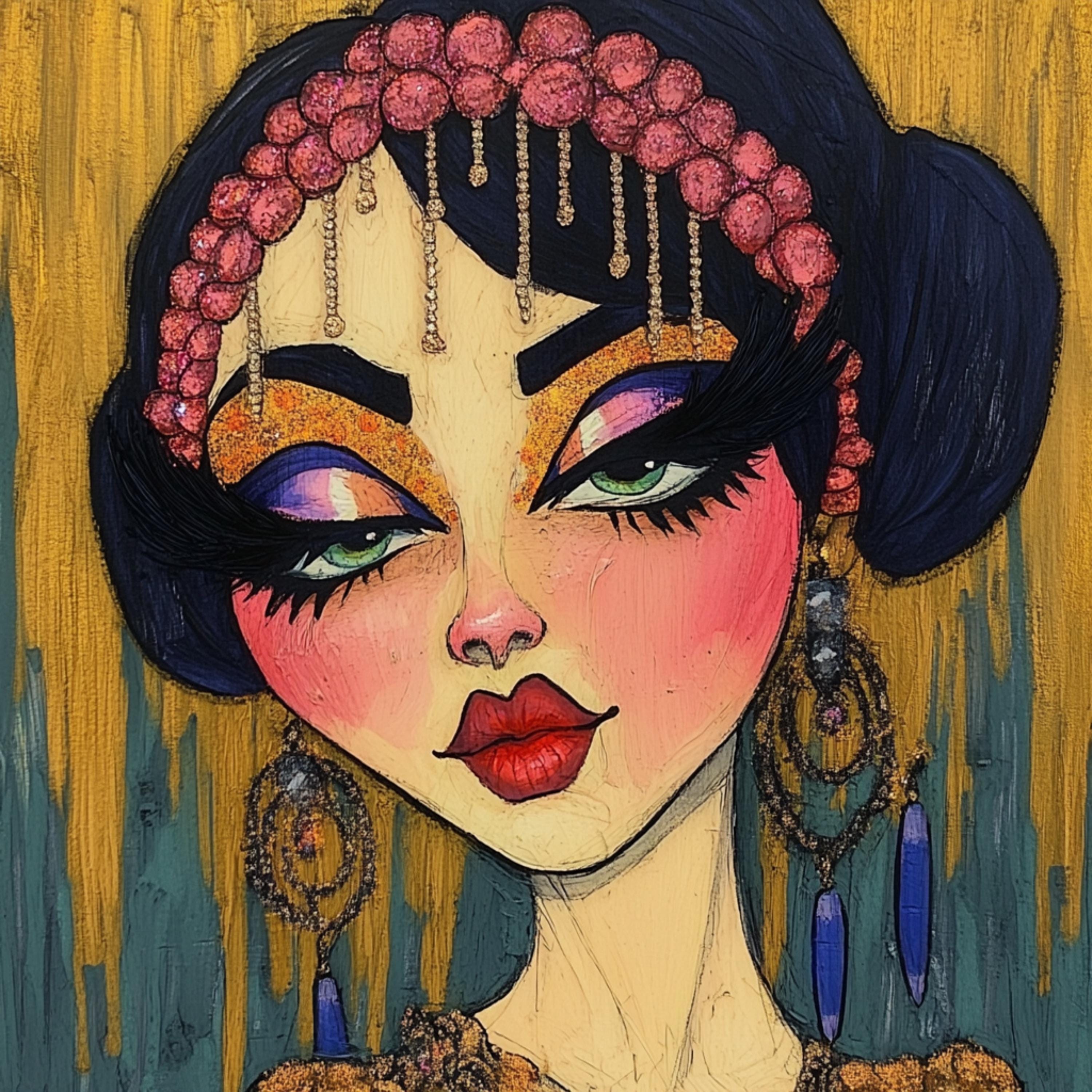 11 Showgirls Portraits Caricature Poster Large Square Artwork 11 Digital Images Glamorous Retro Style Wall Decor for Home