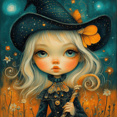 16 Whimsical Witch Art Poster Cute Witch Girl Decor Fantasy Wall Art Halloween Kids Room Poster Magical Young Witch Illustration Printable