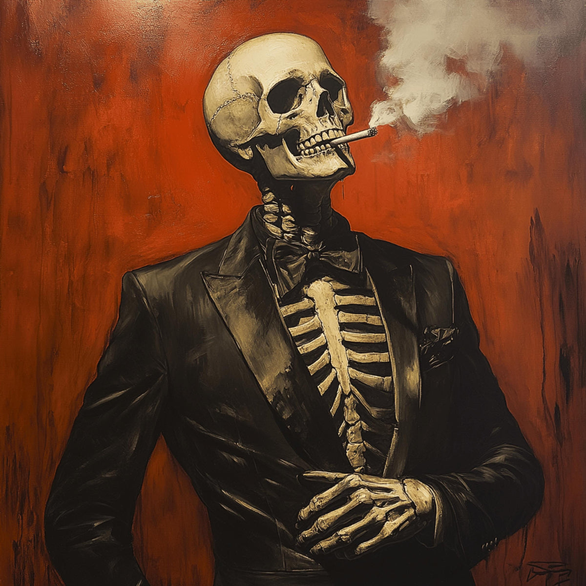 12 Skeleton Smoking in Suit Art Print Gothic Wall Decor Dark Aesthetic Poster Unique Skeleton Art Spooky Home Decor Gift for Goths Printable