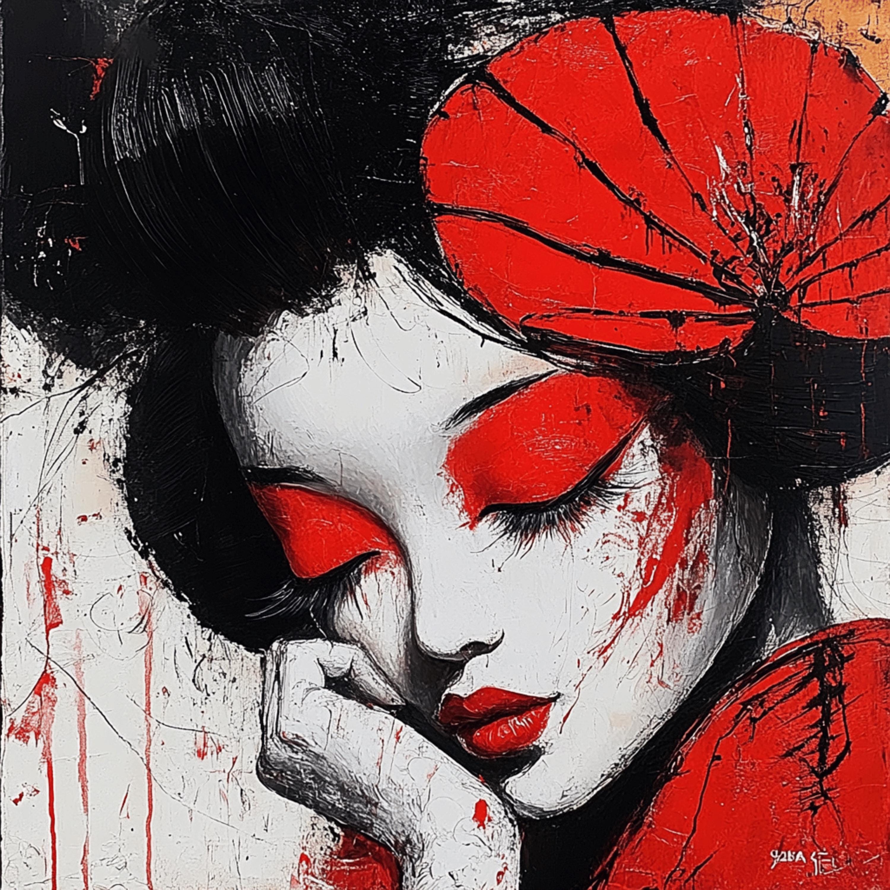 8 Geisha Wall Art Print, Japanese Inspired Poster, Bold Red and Black Decor, Modern Home Decor, Art for Living Room or Bedroom