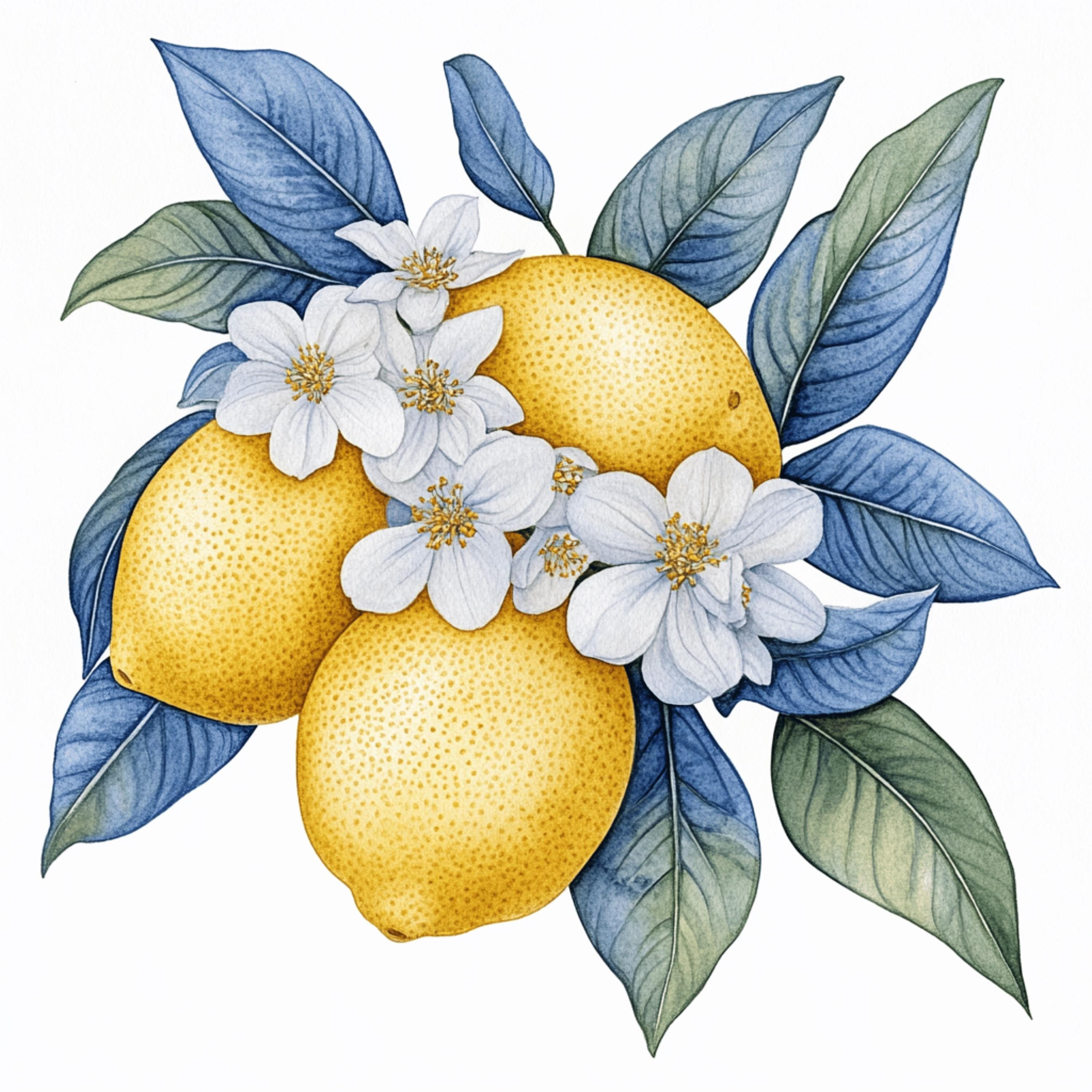 8 Lemon Blossom Art Print, Botanical Wall Decor, Citrus Fruit Illustration, Kitchen Wall Art, Floral Poster, Home Decor, Lemon Artwork