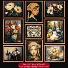 PRINTABLE Art Gallery Wall SET of 9 Digital Downloadable Vintage Artwork Collection Warm Neutral Tones | The Best Therapy Is Art | Gallery 2