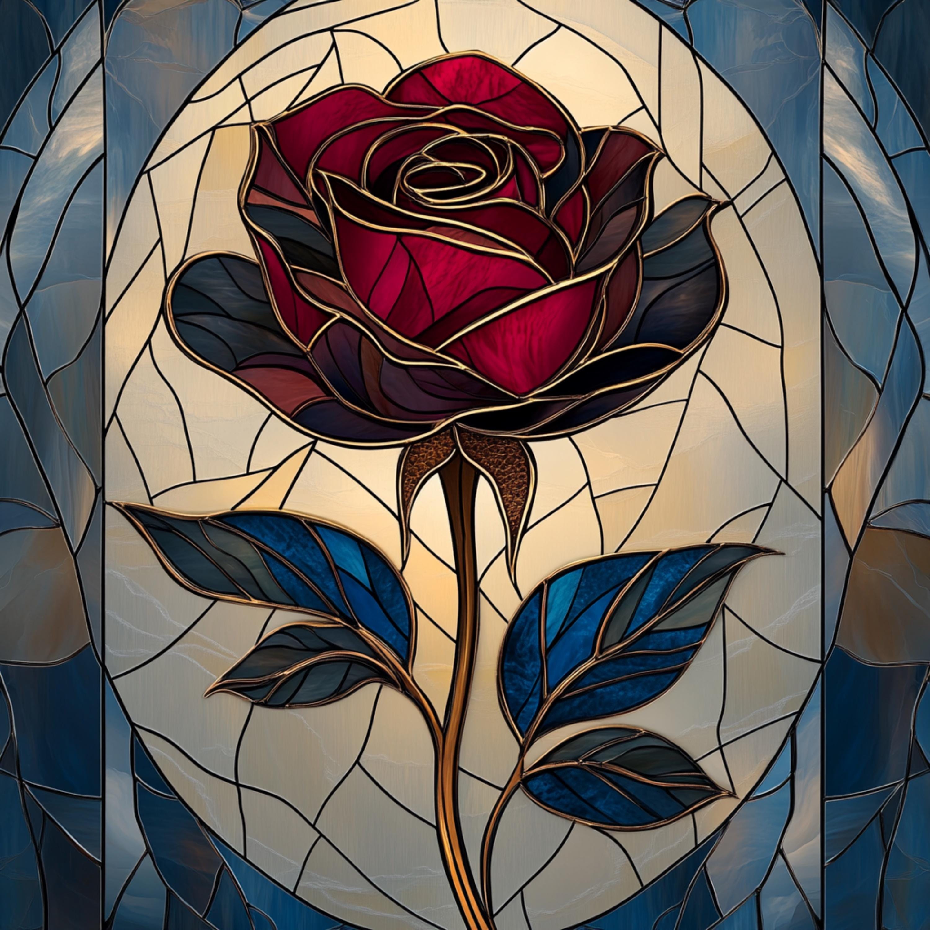 12 Stained Glass Rose Art Print, Large Square Poster, Living Room Wall Art, Over-the-Bed Decoration, Digital Rose Artwork Set, Printable Art