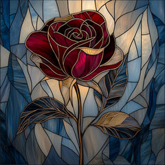 12 Stained Glass Rose Art Print, Large Square Poster, Living Room Wall Art, Over-the-Bed Decoration, Digital Rose Artwork Set, Printable Art