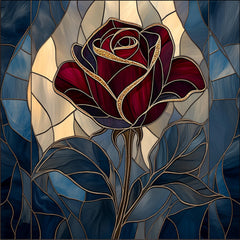 12 Stained Glass Rose Art Print, Large Square Poster, Living Room Wall Art, Over-the-Bed Decoration, Digital Rose Artwork Set, Printable Art