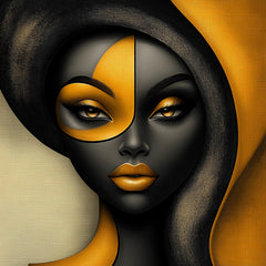 10 Images Digital Artwork Set, Female Portraits, Abstract Black Yellow Art, Large Square Prints, Modern Poster Art, Wall Decor