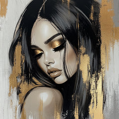 12 Female Portrait Art Print, Gold Accent Wall Decor, Trendy Square Poster, Large Wall Art, Modern Digital Artwork, Home Decor Set
