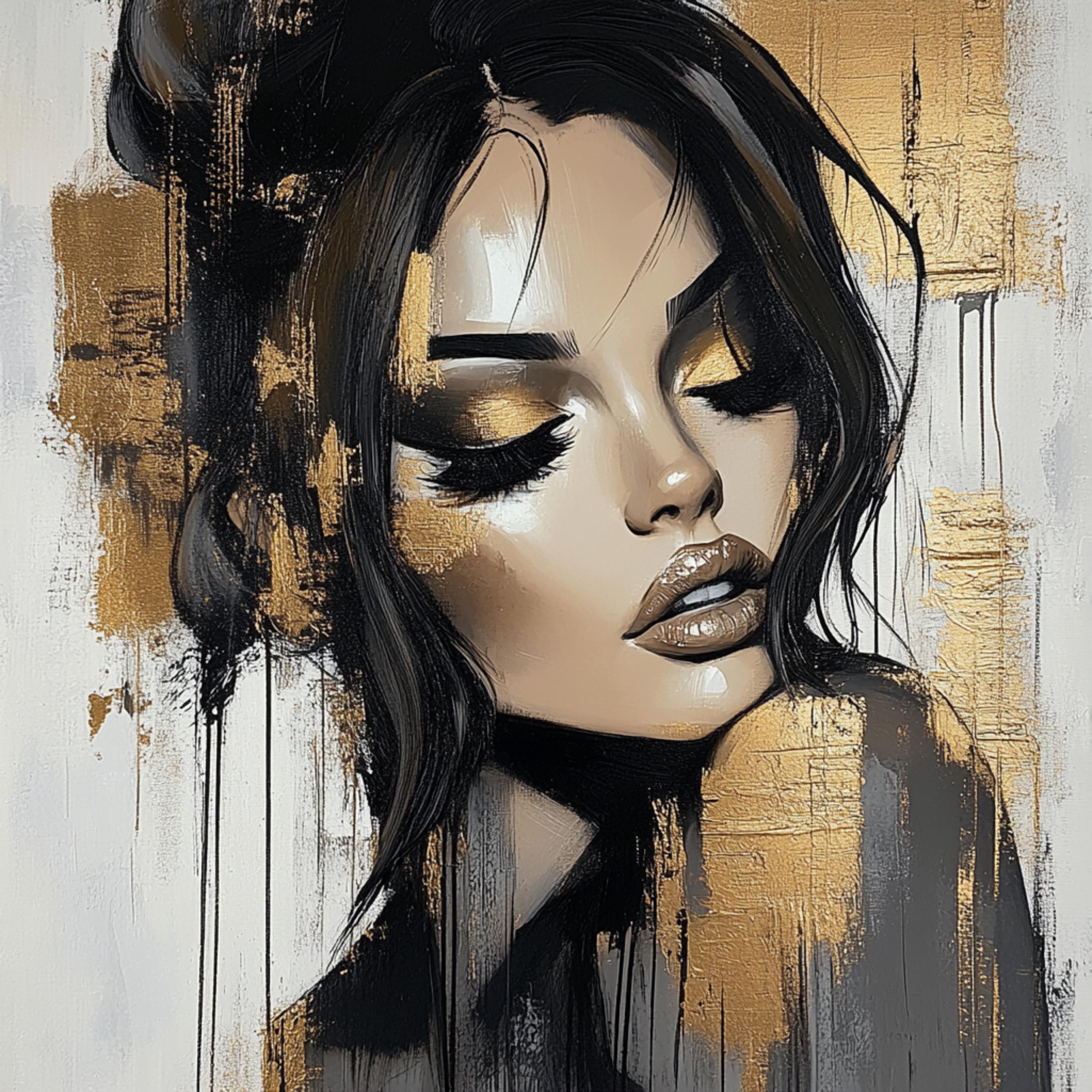12 Female Portrait Art Print, Gold Accent Wall Decor, Trendy Square Poster, Large Wall Art, Modern Digital Artwork, Home Decor Set