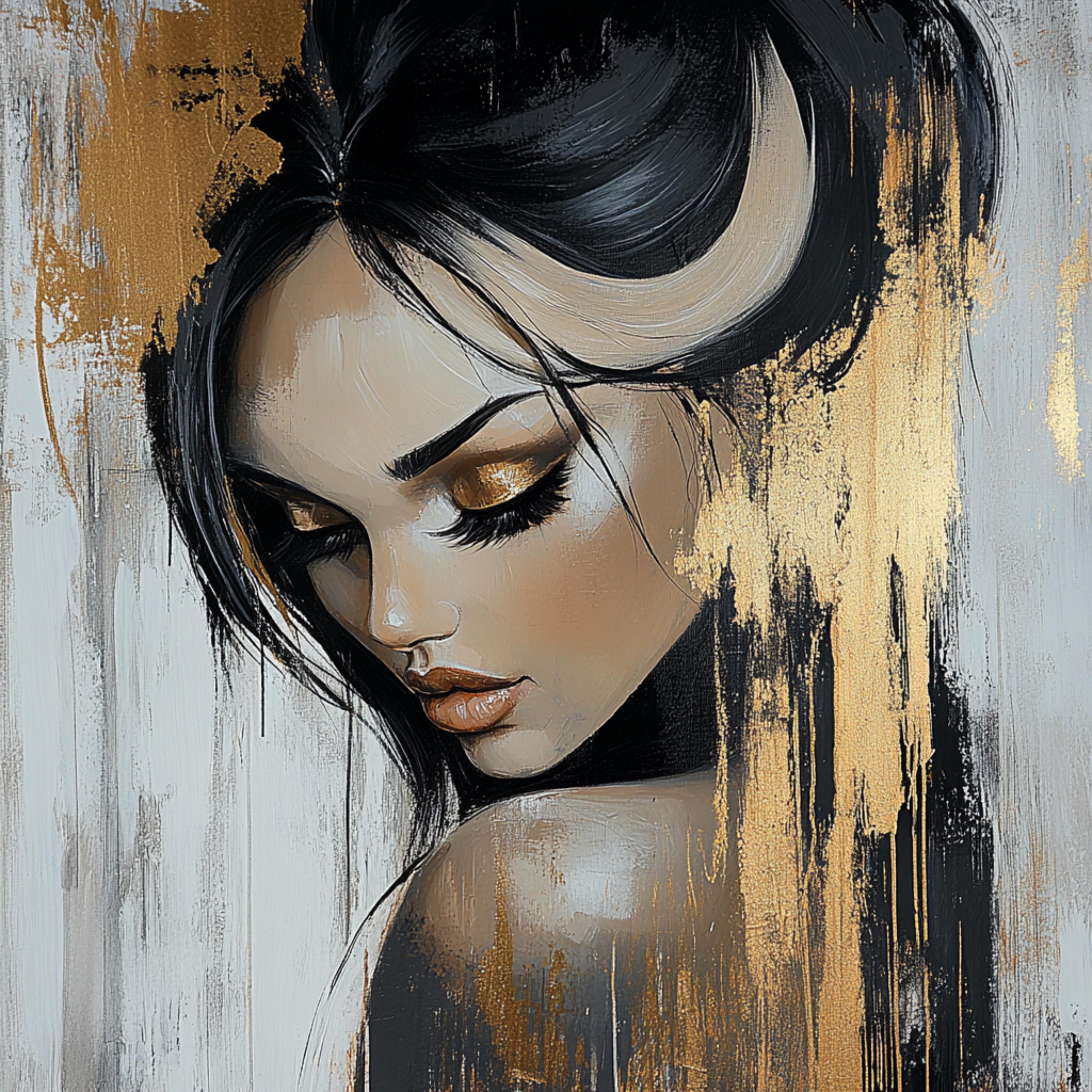 12 Female Portrait Art Print, Gold Accent Wall Decor, Trendy Square Poster, Large Wall Art, Modern Digital Artwork, Home Decor Set