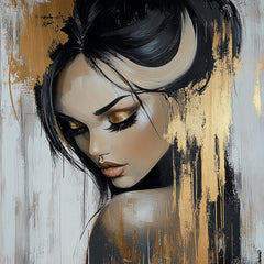 12 Female Portrait Art Print, Gold Accent Wall Decor, Trendy Square Poster, Large Wall Art, Modern Digital Artwork, Home Decor Set