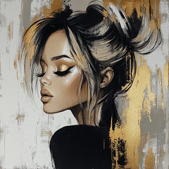 12 Female Portrait Art Print, Gold Accent Wall Decor, Trendy Square Poster, Large Wall Art, Modern Digital Artwork, Home Decor Set