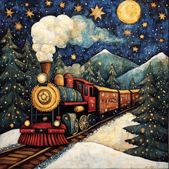 75 Christmas Nordic Folk Art Poster, Large Square Artwork, 75 Digital Images, Holiday Wall Decor, Santa Night Scene, Winter Print