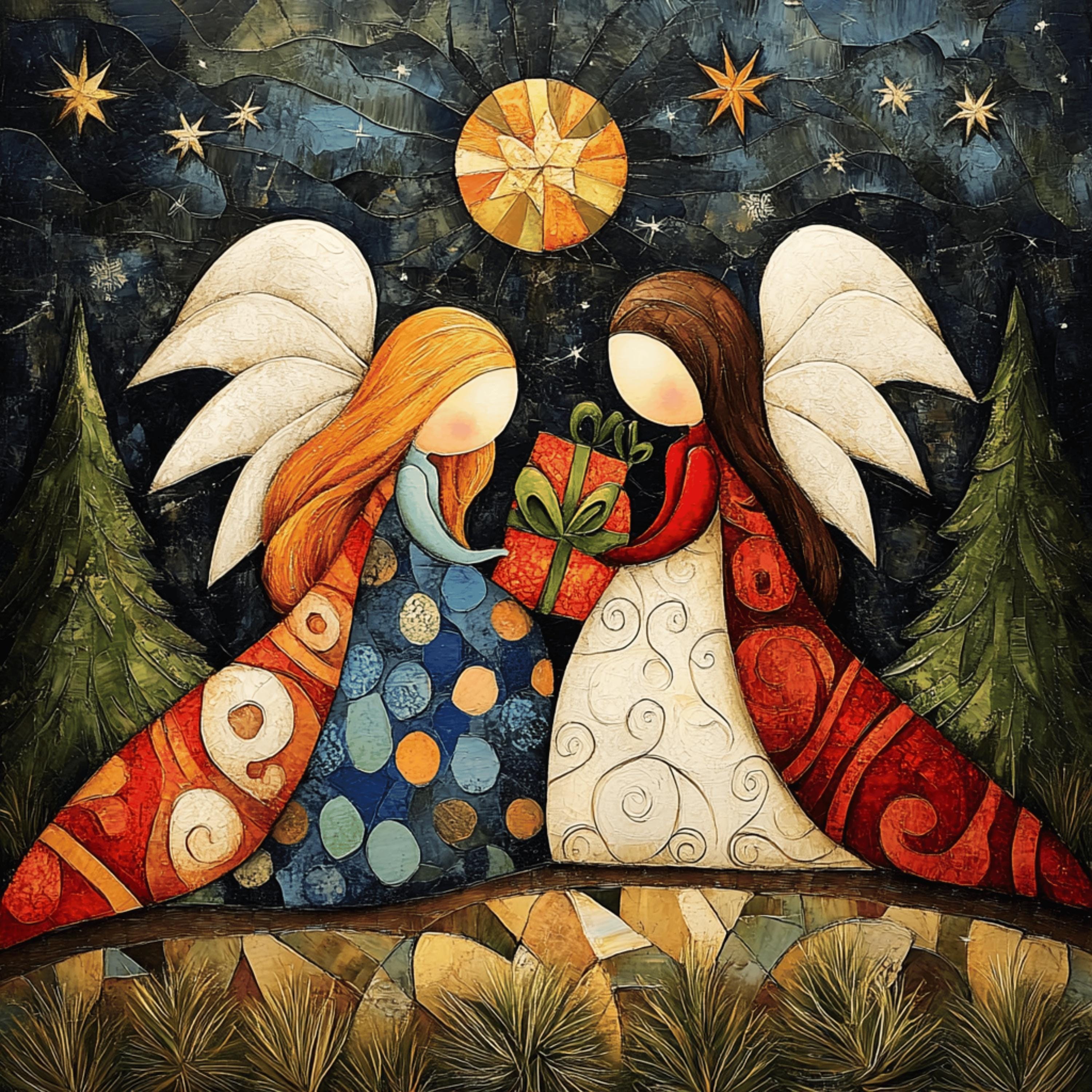 75 Christmas Nordic Folk Art Poster, Large Square Artwork, 75 Digital Images, Holiday Wall Decor, Santa Night Scene, Winter Print