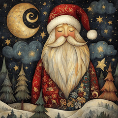 75 Christmas Nordic Folk Art Poster, Large Square Artwork, 75 Digital Images, Holiday Wall Decor, Santa Night Scene, Winter Print