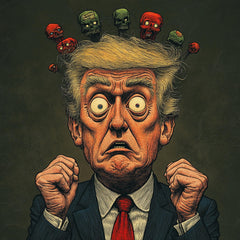 Funny Conspiracy Theory Caricatures Poster, 11 Digital Images, Large Square Artwork, Quirky Wall Art, Unique Decor for Home Office