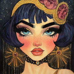 11 Showgirls Portraits Caricature Poster Large Square Artwork 11 Digital Images Glamorous Retro Style Wall Decor for Home