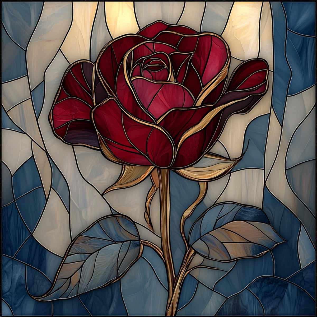 12 Stained Glass Rose Art Print, Large Square Poster, Living Room Wall Art, Over-the-Bed Decoration, Digital Rose Artwork Set, Printable Art