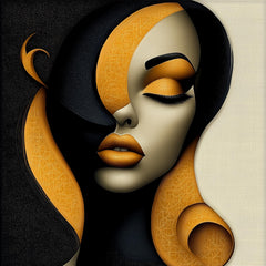 10 Images Digital Artwork Set, Female Portraits, Abstract Black Yellow Art, Large Square Prints, Modern Poster Art, Wall Decor