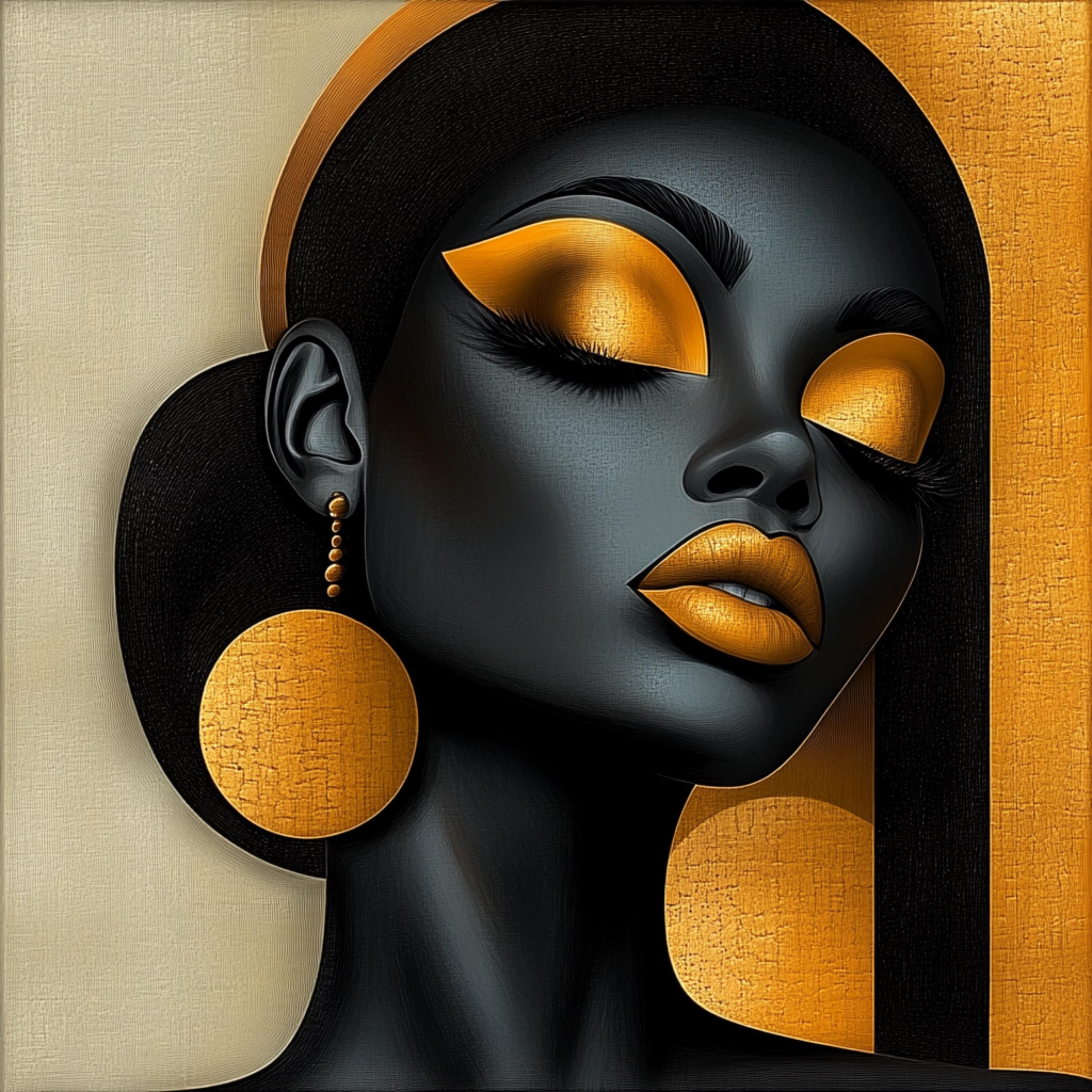10 Images Digital Artwork Set, Female Portraits, Abstract Black Yellow Art, Large Square Prints, Modern Poster Art, Wall Decor