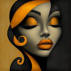 10 Images Digital Artwork Set, Female Portraits, Abstract Black Yellow Art, Large Square Prints, Modern Poster Art, Wall Decor